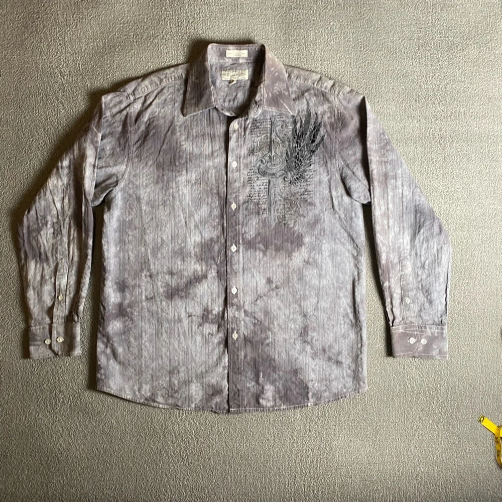 Men's Eighty Eight Gray Button Down Y2K Vintage Affliction Inspired Bikercore - Picture 1 of 6